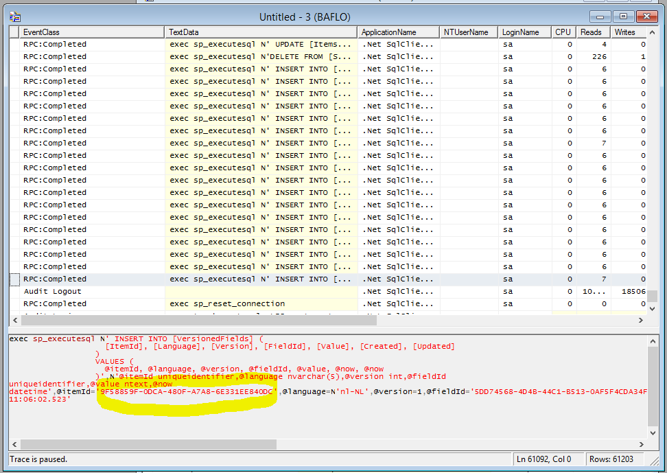 sql server profiler find publish issue